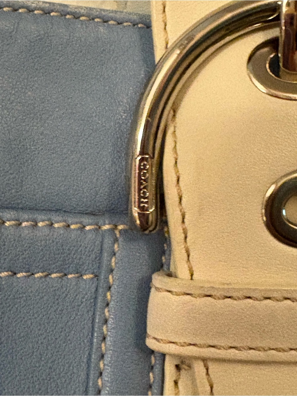 COACH Y2K SOHO LARGE BLUE LEATHER SATCHEL w LEATHER ERGO STRIPED WRISTLET - Picture 12 of 13